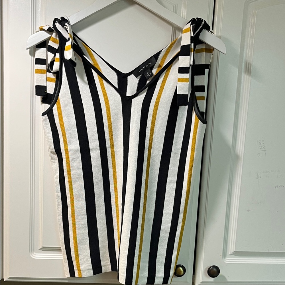 Ann Taylor Striped Sleeveless Top with Tie Straps